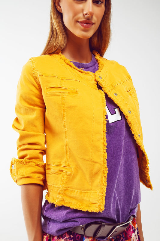 Frayed Ends Denim Jacket in Yellow - Szua Store