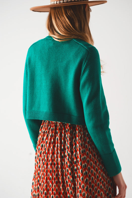 High neck cropped jumper in green Szua Store