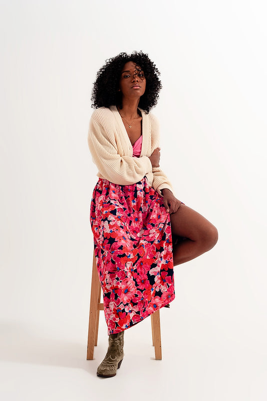 Hot pink floral print skirt Szua Store