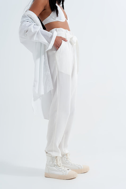 Lightweight Pants with tie waist in white Szua Store