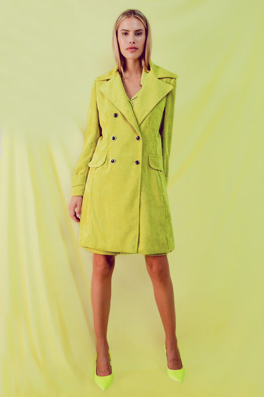 Longline blazer with vintage buttons in lime cord Szua Store