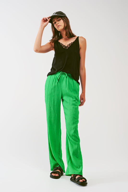 Loose Fit Striped Pants in Green - Szua Store