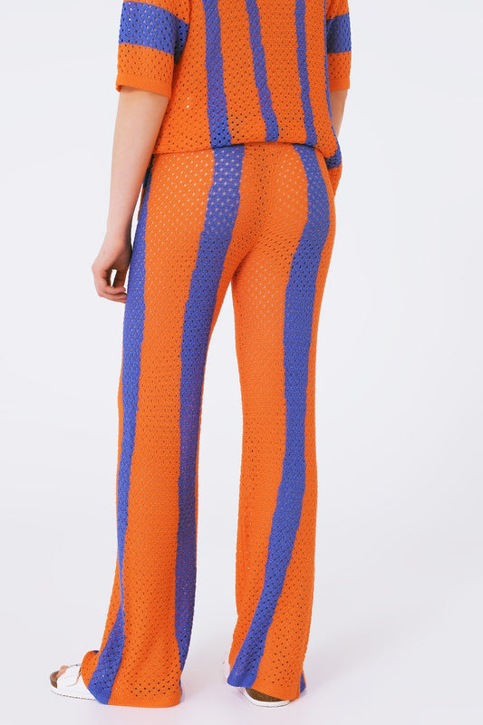 Orange striped crochet pants - Szua Store