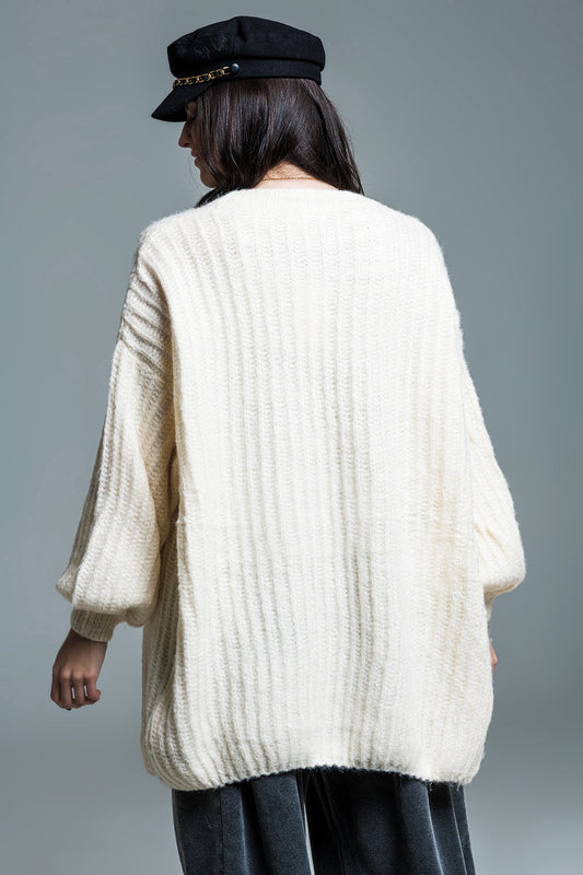 Oversized cardigan in chunky rib with long Sleeves in Cream