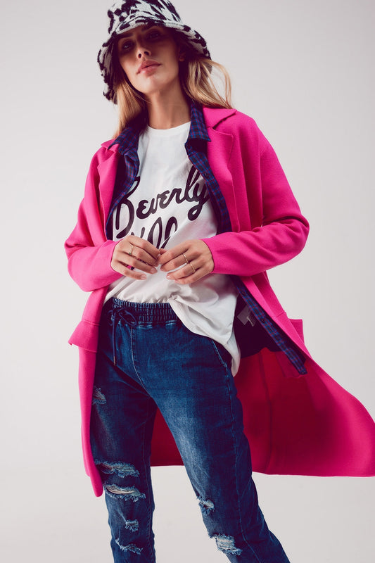 Oversized collar maxi cardigan in fuchsia Szua Store