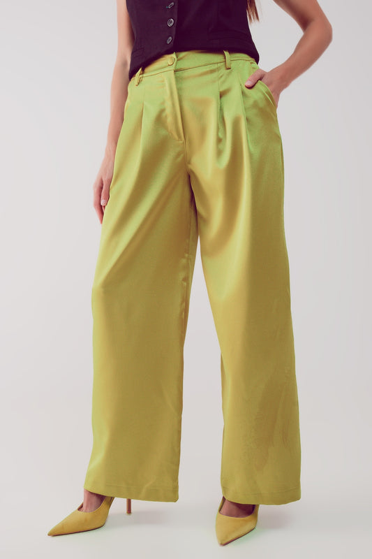 Palazzo pleated pants in acid lime Szua Store