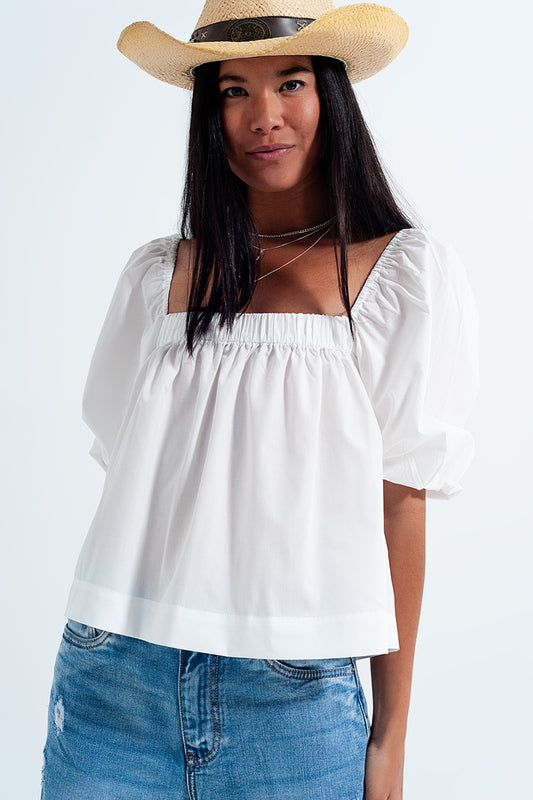 Poplin balloon sleeve top in white Szua Store