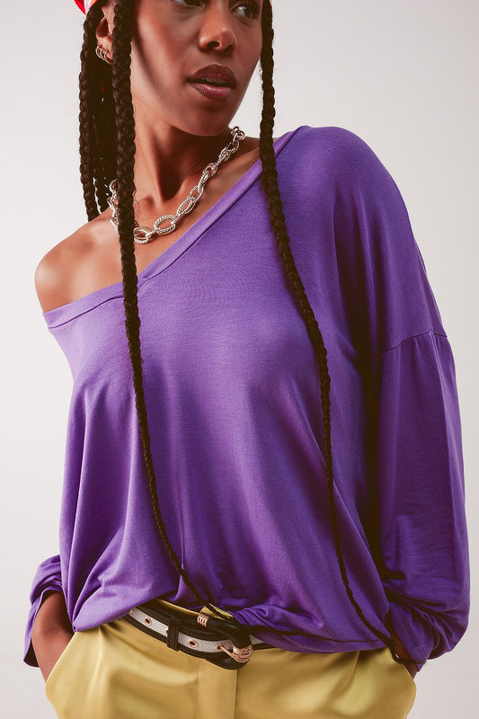 Purple long sleeve v neck top in modal Szua Store