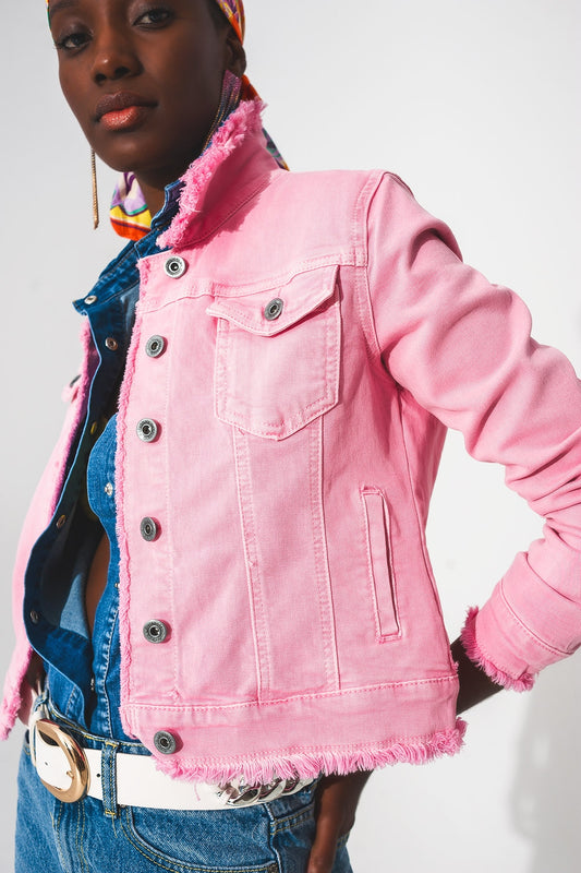 Thrust Ved daggry kapsel Raw edge denim jacket in pink – Szua Store