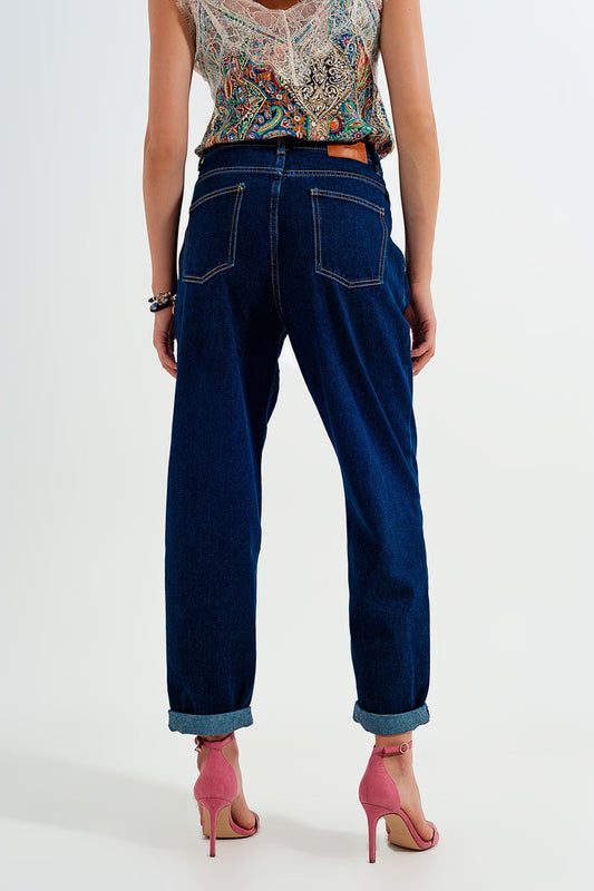 Relaxed fit pleat front jeans in dark blue Szua Store