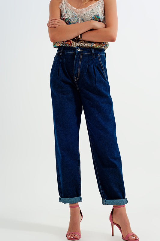 Relaxed fit pleat front jeans in dark blue Szua Store