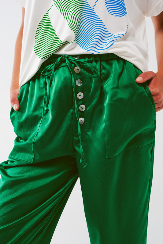 Satin Cropped Pants in Green - Szua Store