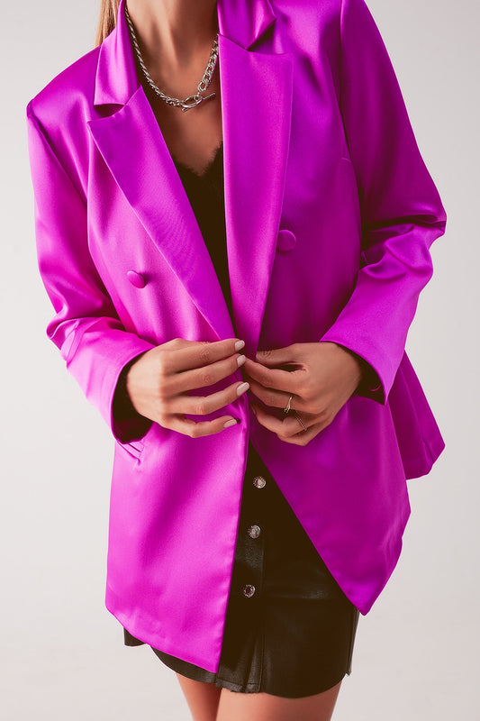 Satin double breasted suit blazer in fuchsia Szua Store