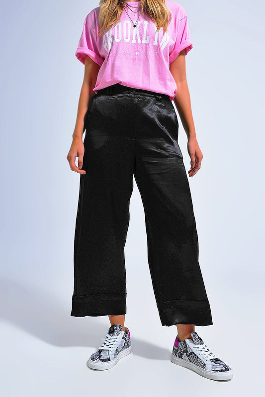 Satin wide leg suit Pants in black Szua Store