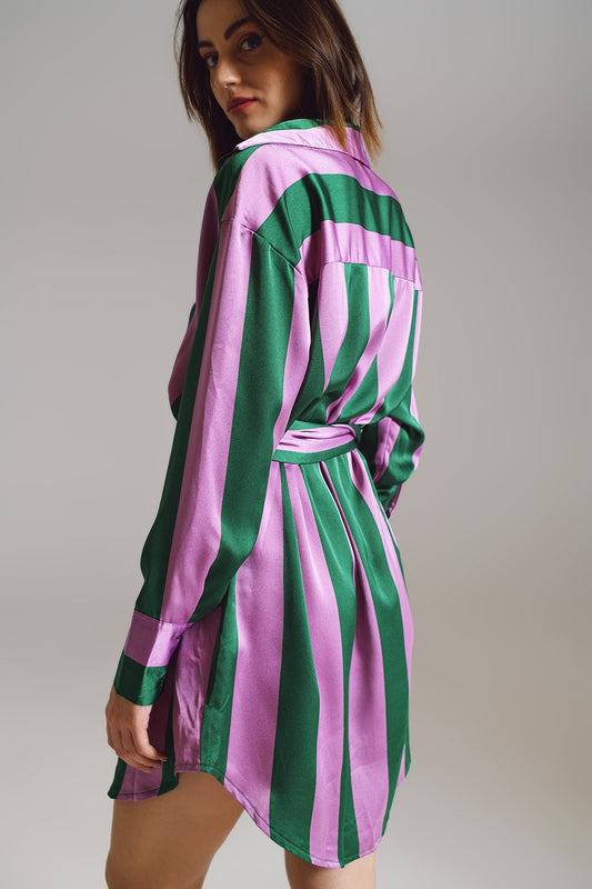 Short Shirt Dress in Lilac and Green Stripe - Szua Store