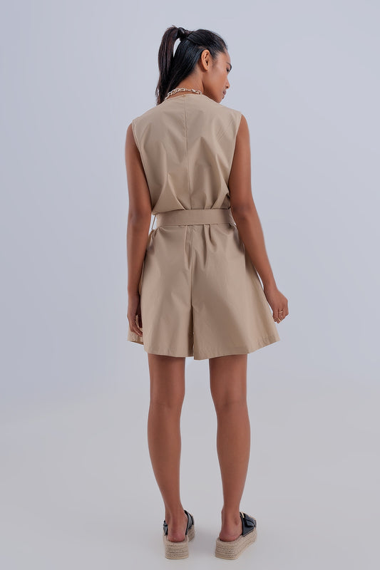 Sleeveless belted jumpsuit in beige Szua Store