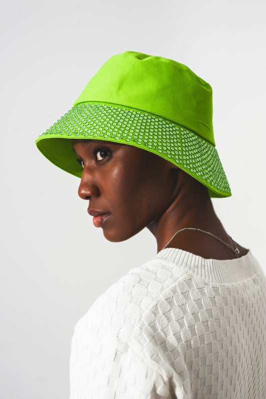 Strass Detail Bucket Hat in Green - Szua Store