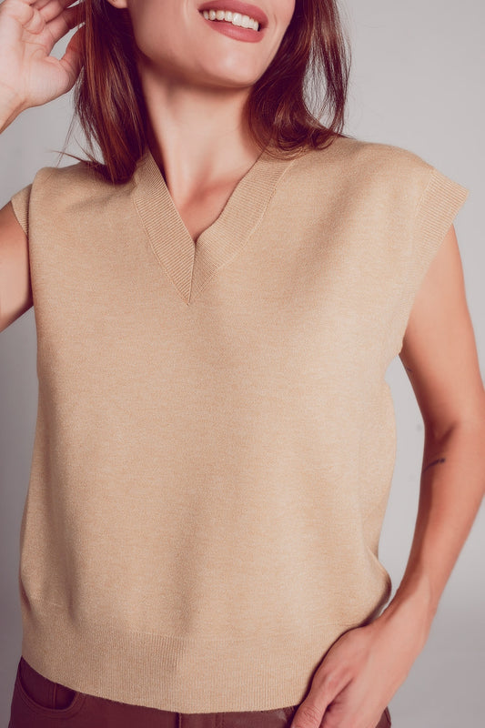 Super soft v neck vest in beige Szua Store