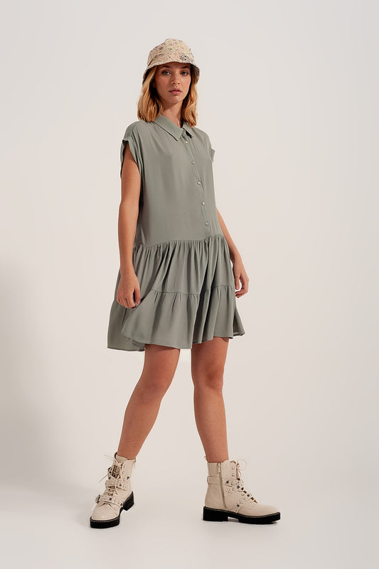 Tiered hem shirt dress in green Szua Store