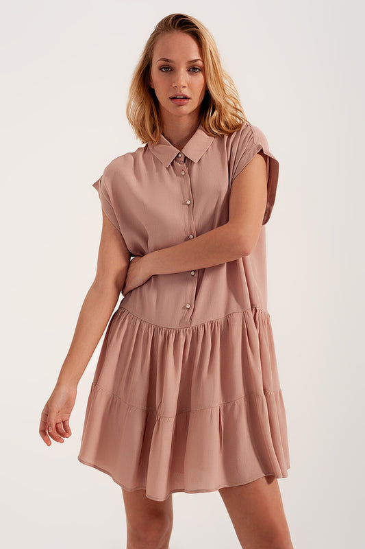 Tiered hem shirt dress in light pink Szua Store