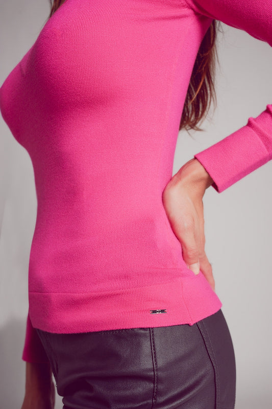 V neck fine knit jumper in fuchsia Szua Store