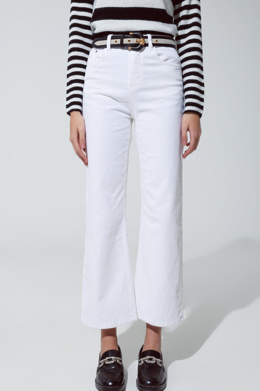 Q2 White Corduroy Cropped Pants