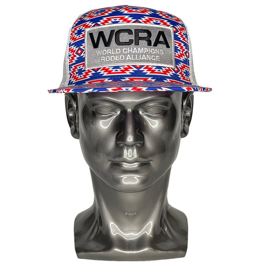 Red, White, and Blue Aztec Cap with White Mesh- WCRA Patch