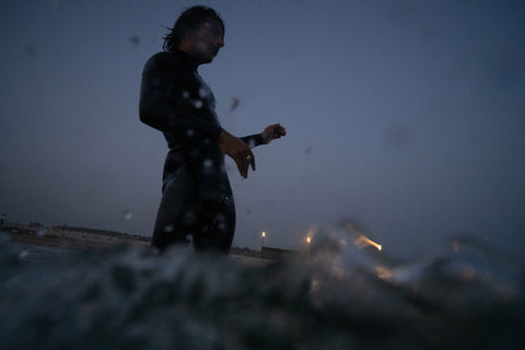 Valerio surfing in Fonte da Telha, Portugal for "By Any Means" series by Alaïa Alpine Alternative