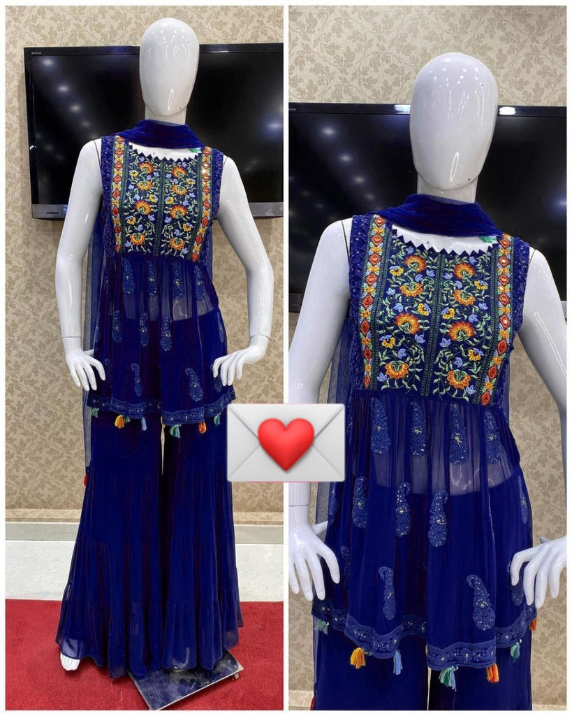 Rounded Royal Blue Heavy Embrodiery Work Salwar Kameez Dress ...