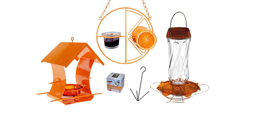 An assortment of oriole bird feeders