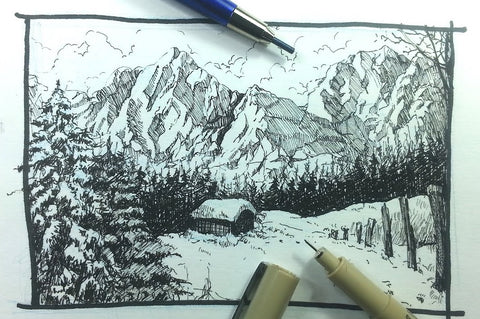 how to draw a mountain landscape with pencil