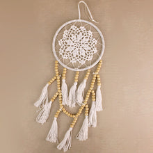 Load image into Gallery viewer, White Crochet and Mala Bead Dreamcatcher
