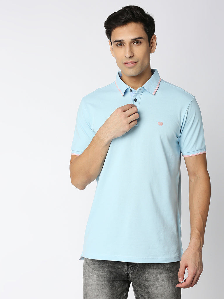 Light Blue Pique Lycra Polo T-shirt