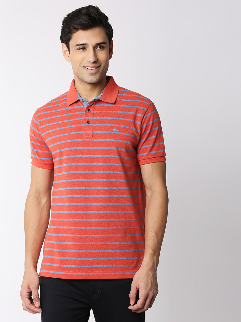 Orange Striped Polo T-shirt