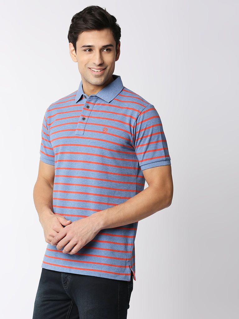 Light Blue Striped Polo T-shirt