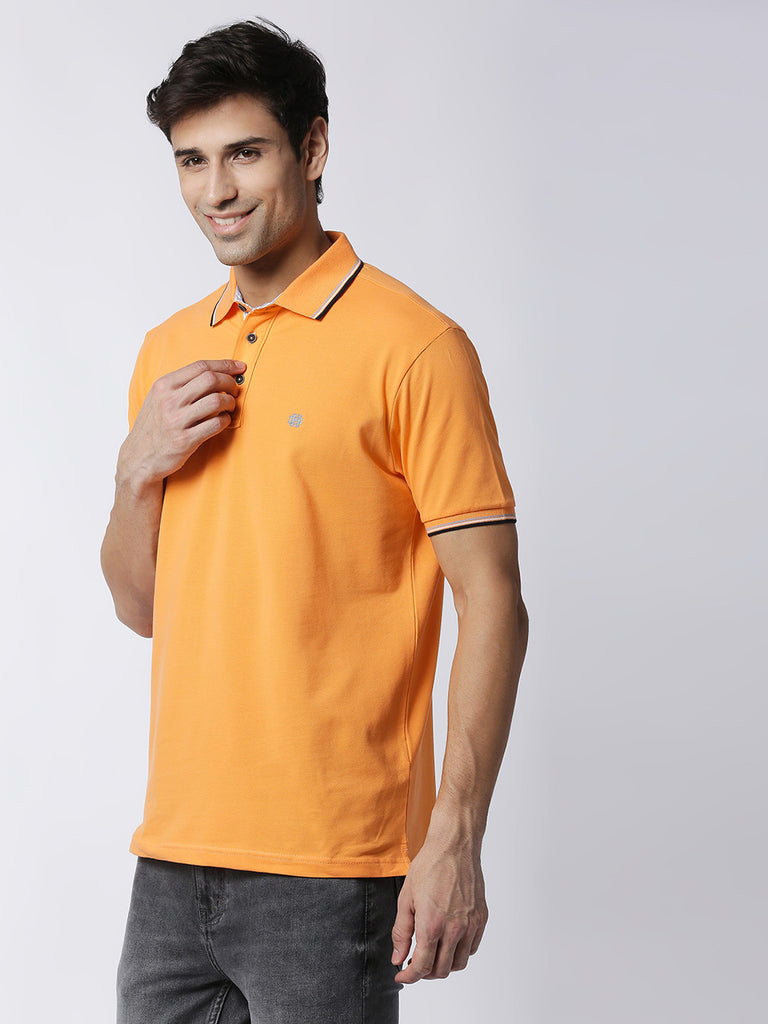 Bright Peach Pique Lycra Polo T-Shirt