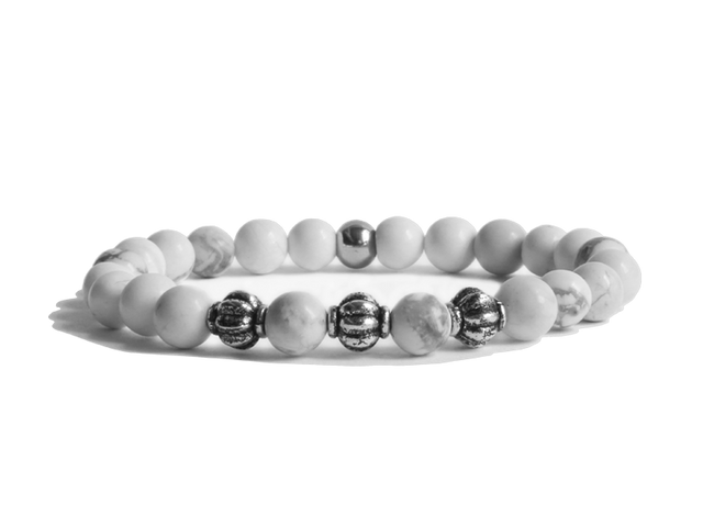 White Howlite with Steel Beads | Custom Bead Bracelets