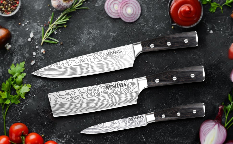 MOSFiATA Nakiri Knife 7 Inch Vegetable Cleaver Knife, 5Cr15Mov High Carbon  Stainless Steel Kitchen Cooking Knife with Ergonomic Pakkawood Handle, Full  Tang Meat Cutting Knife with Sheath for Kitchen 