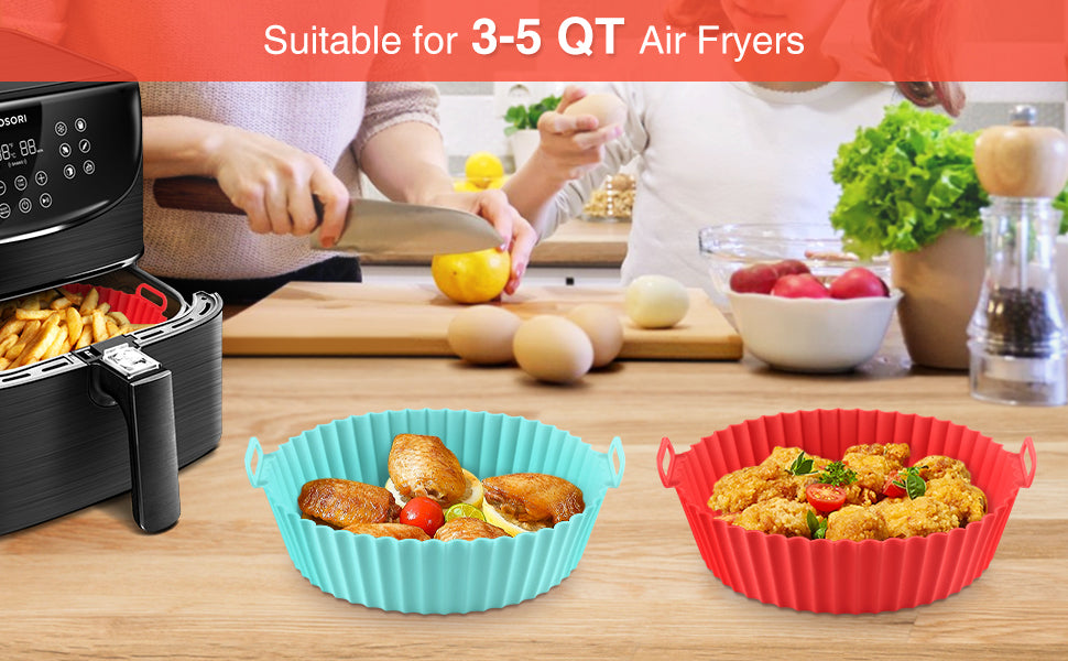 MOSFiATA Air Fryer Silicone Pot 2 Pack, 8 Inch Reusable Non-Stick Air –  mosfiata