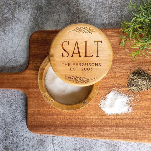 Buy Personalized Bamboo Salt Box with Magnetic Swivel Lid