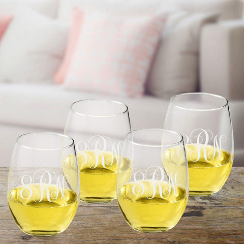 Buy Custom Monogram Stemless Wine Glasses