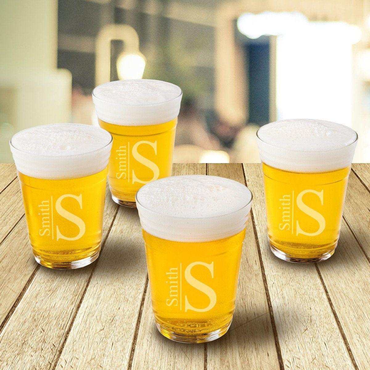 Monogrammed Beer Cup Glasses - Set of 4