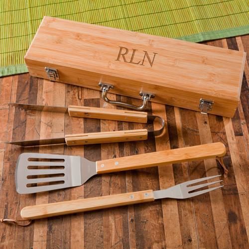 Personalized Grilling BBQ Set with Bamboo Case