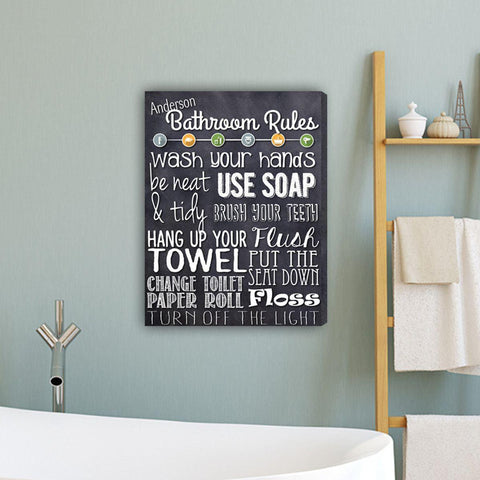 Buy Bathroom Rules Personalized Canvas Print 18