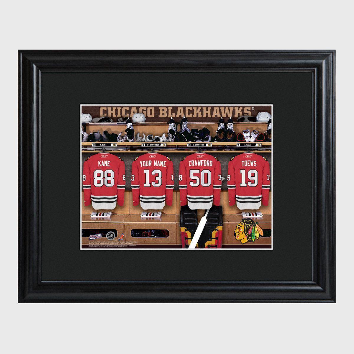 Personalized NHL Locker Room Sign w/Matted Frame - Black Hawks