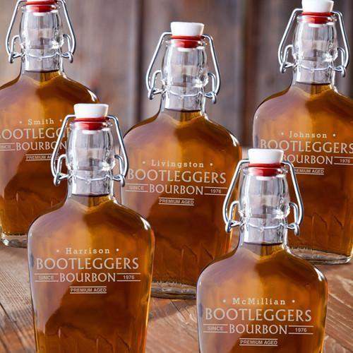 Set of 5 Engraved Vintage Glass Flasks