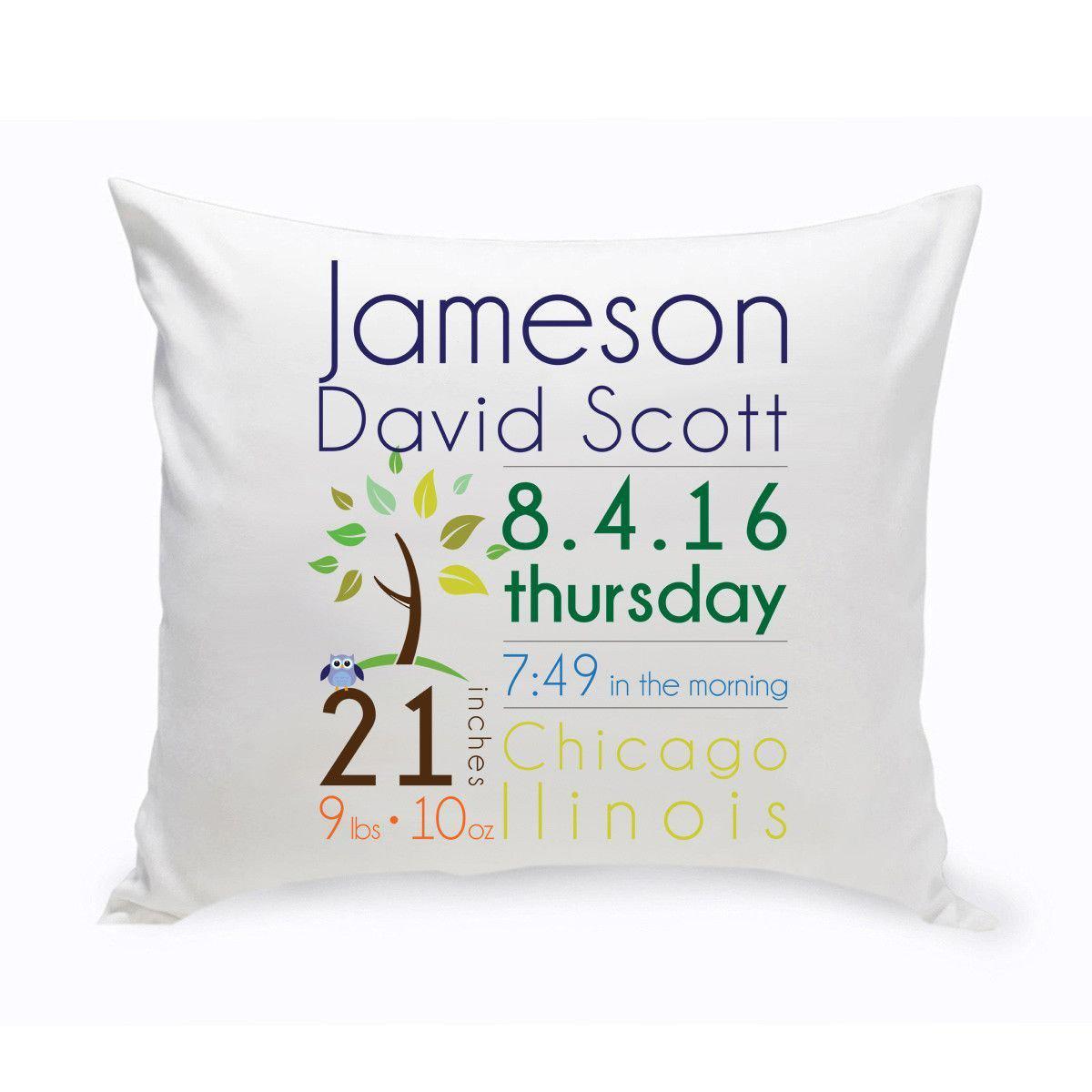 Personalized Baby Boy Birth Announcement Throw Pillow