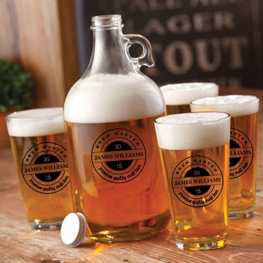 Personalized Glass Beer Growler and Pint Glass Set