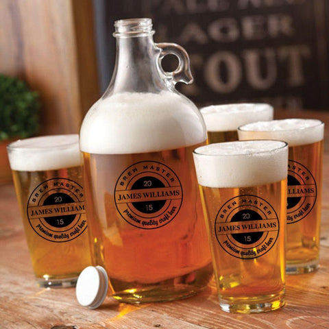 Buy Personalized Growler Gift Set with 4 Pint Glasses - 64oz.