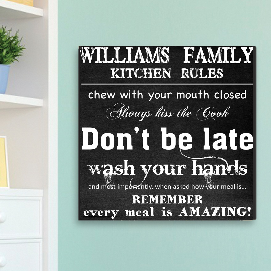Personalized Family Kitchen Rules Canvas Sign